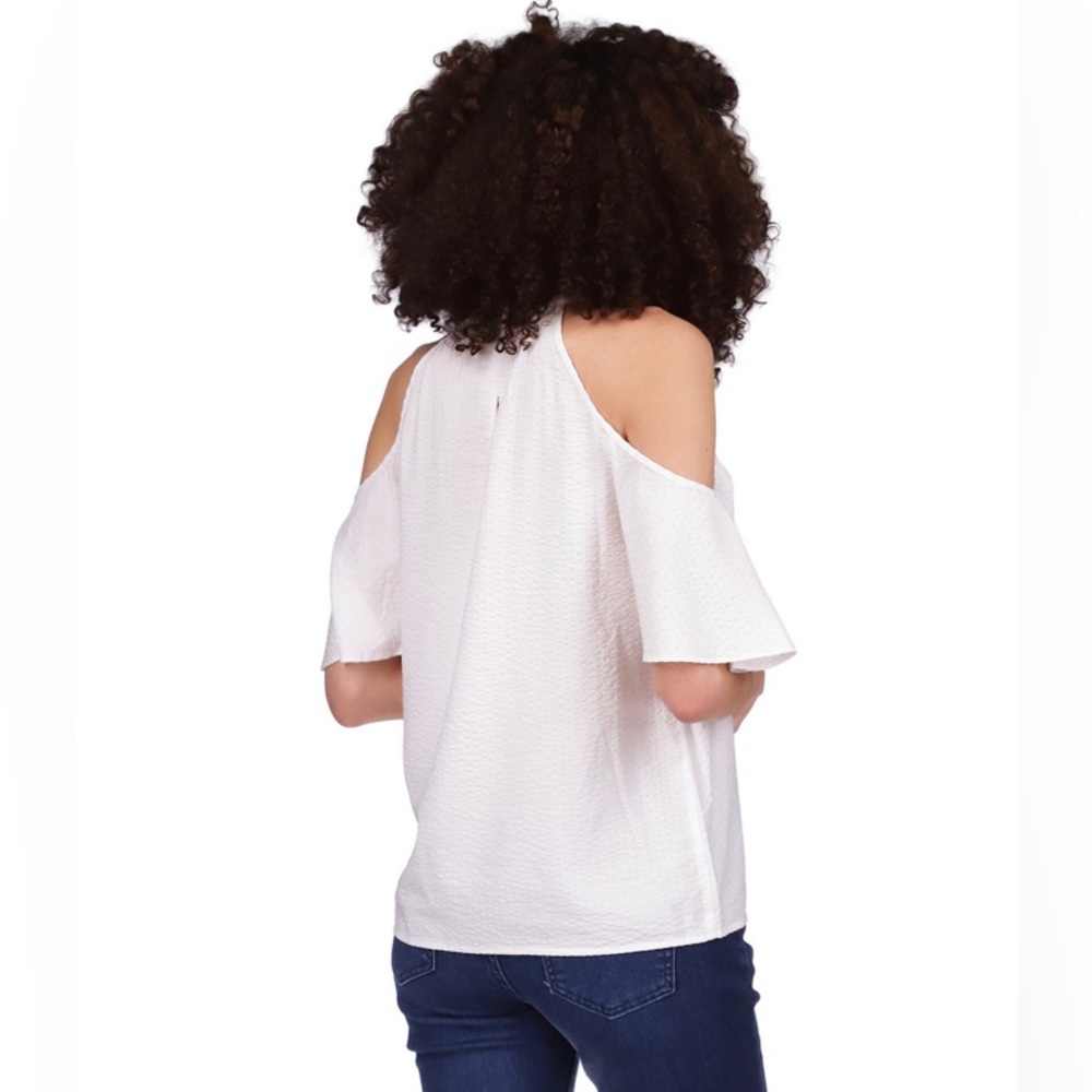 MICHAEL Michael Kors® White Seersucker Halter Style Cold Shoulder Top NWT - Picture 7 of 8